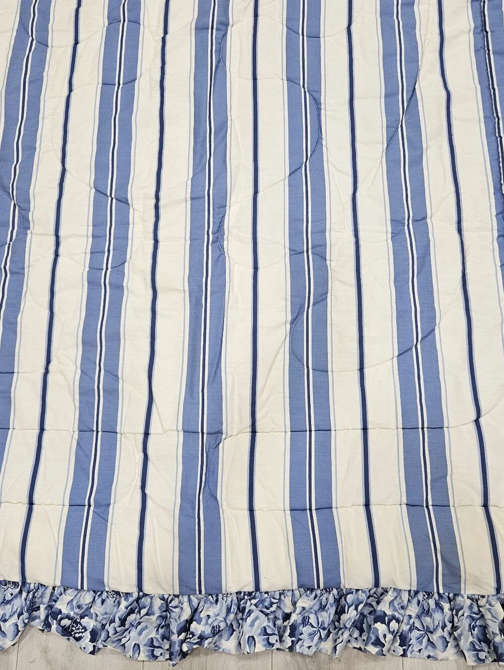 VTG Laura Ashley Palace Garden Twin Comforter Ruffled Blue Floral Stripe NWOT